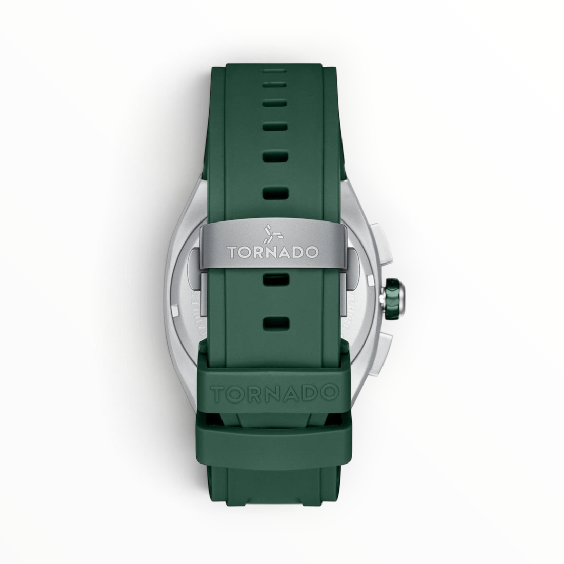 SUL EXTRAS Tornado Aristocrate watch featuring a forest green rubber strap with a silver butterfly clasp