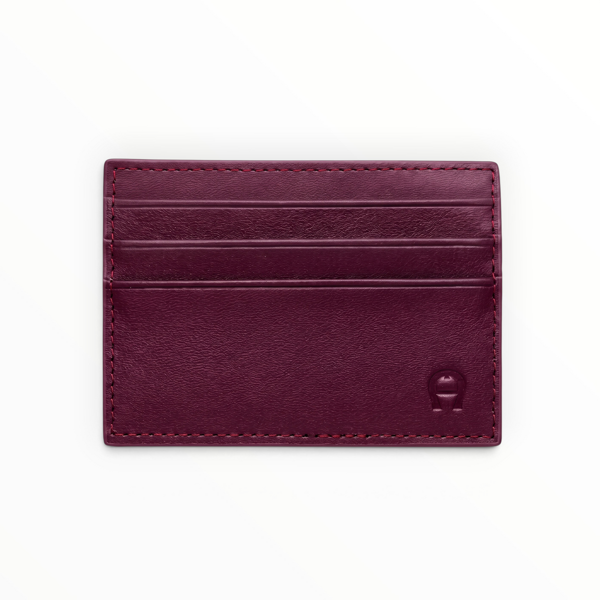 SUL EXTRAS Aigner slim burgundy leather card holder with tonal saddle stitching and embossed horseshoe logo