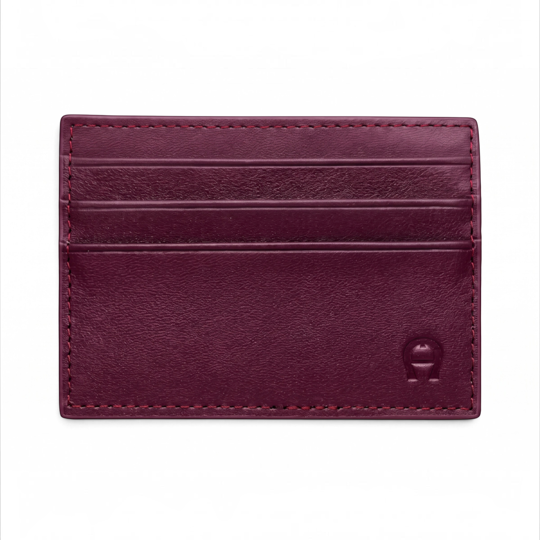 SUL EXTRAS burgundy leather cardholder with hand-stitched edges and embossed Aigner horseshoe logo