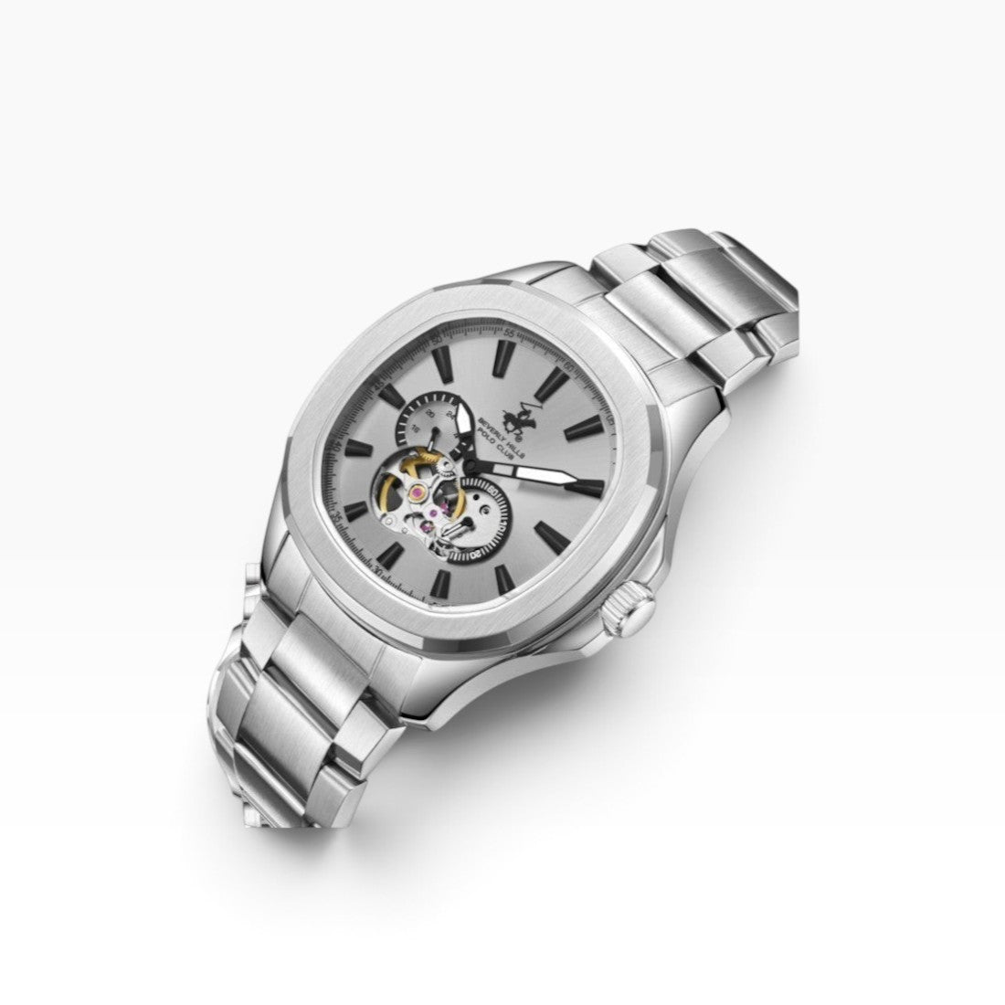 Beverly Hills Polo Club | Grey Skeleton Open-Heart Automatic Silver Watch