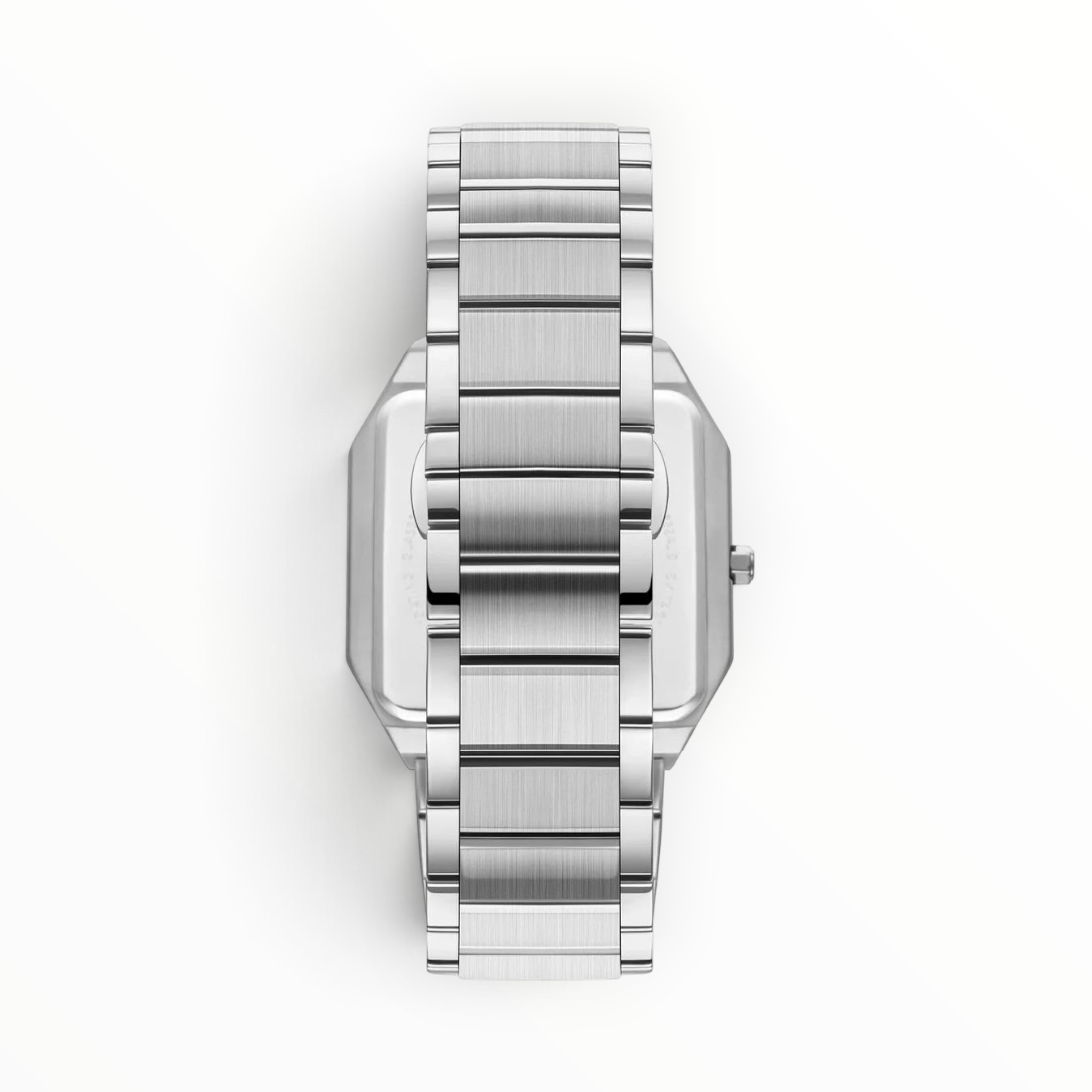 SUL EXTRAS Beverly Hills Polo Club Slim Tech 5 watch showing the brushed stainless steel five-link bracelet back view