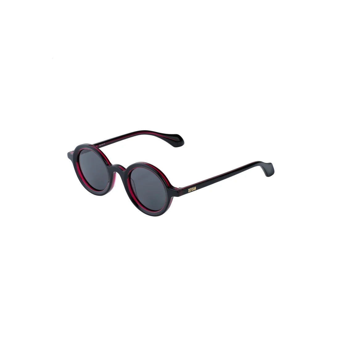 Sefsan Sphaira stylish sunglasses with transparent red frame, smoke lenses, lightweight design, and unisex versatile look side view 