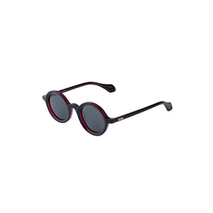 Sefsan Sphaira stylish sunglasses with transparent red frame, smoke lenses, lightweight design, and unisex versatile look side view 