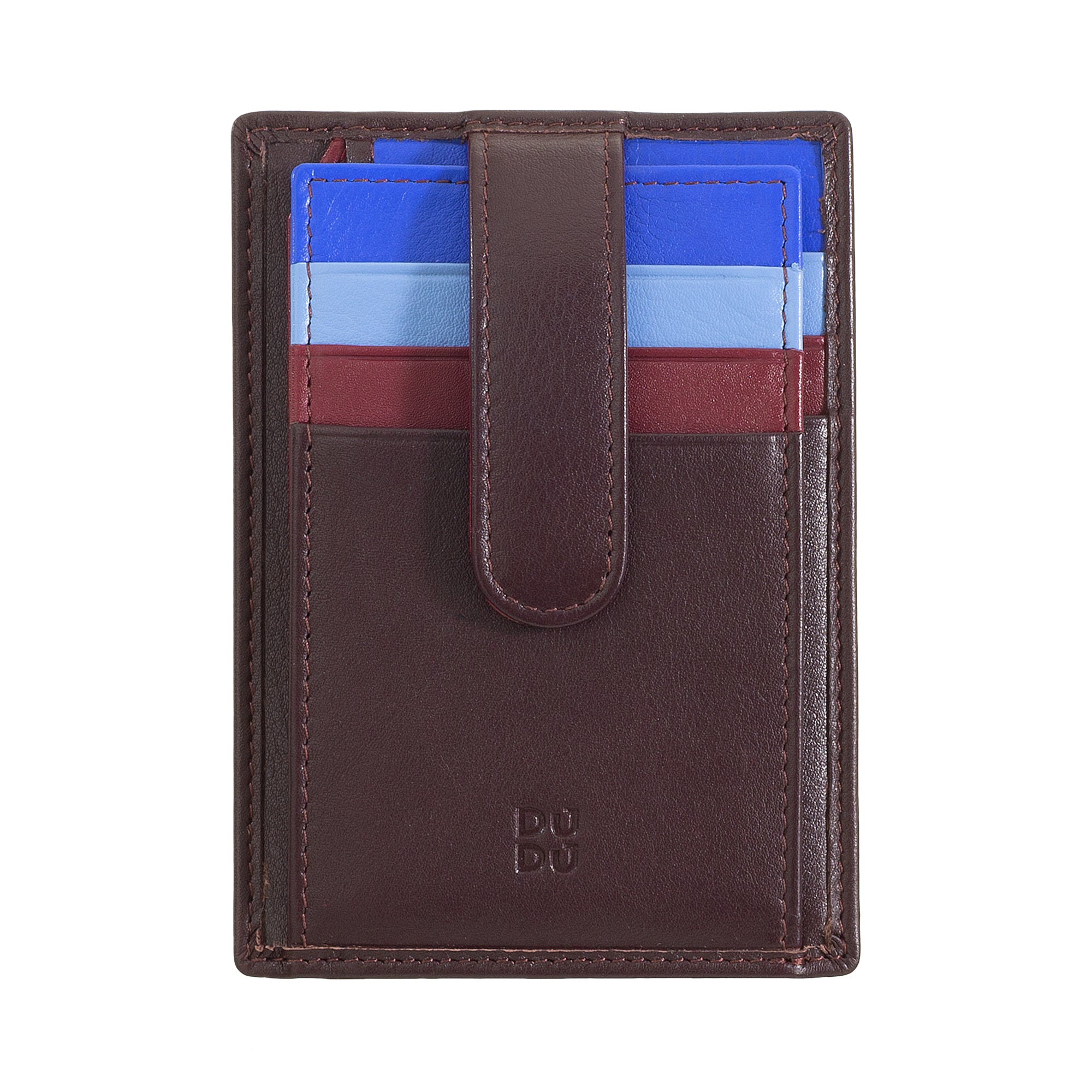 Dudu Timor compact unisex wallet made of soft calfskin leather featuring card slots and organized storage front 