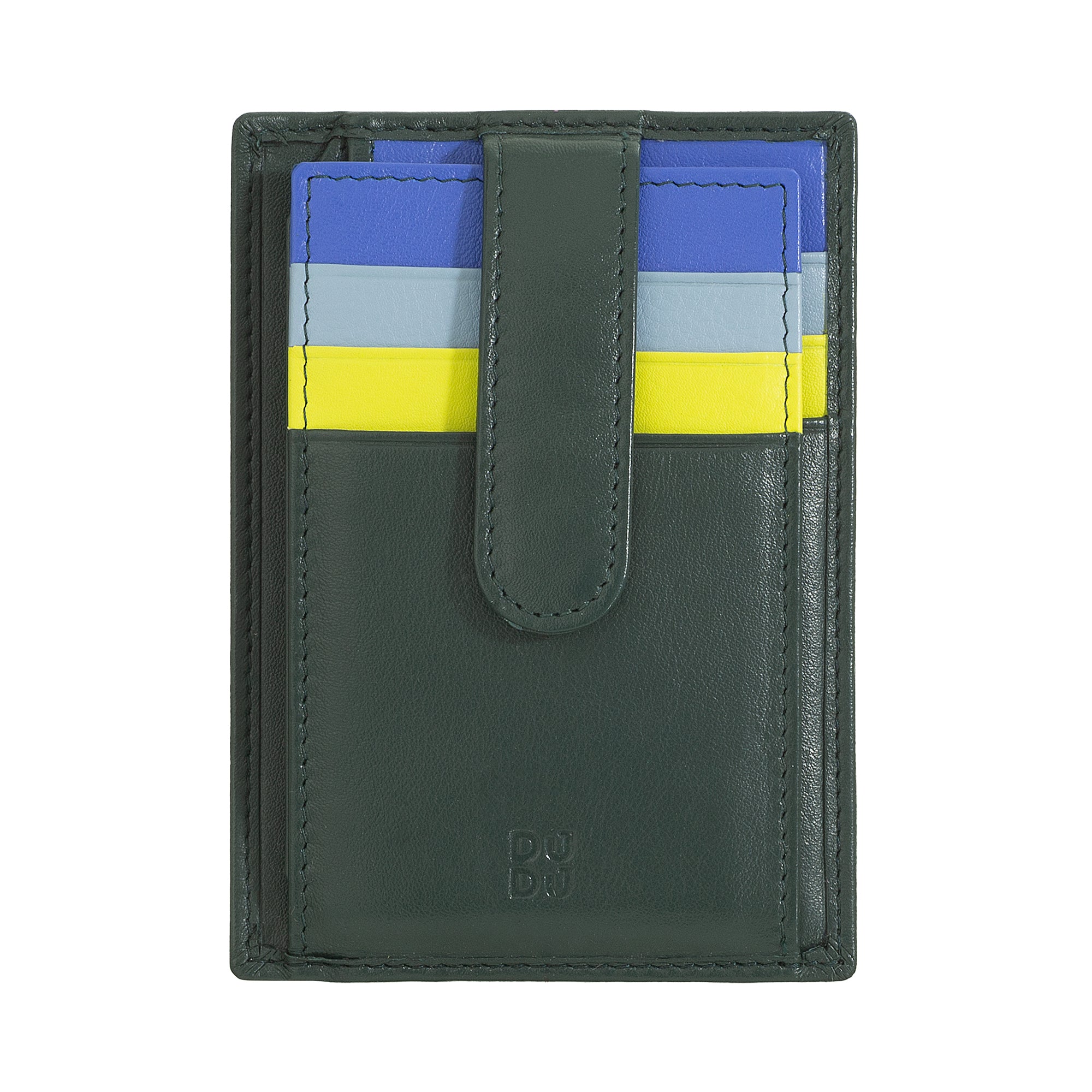 Dudu Timor compact unisex wallet made of soft calfskin leather featuring card slots and organized storage front 