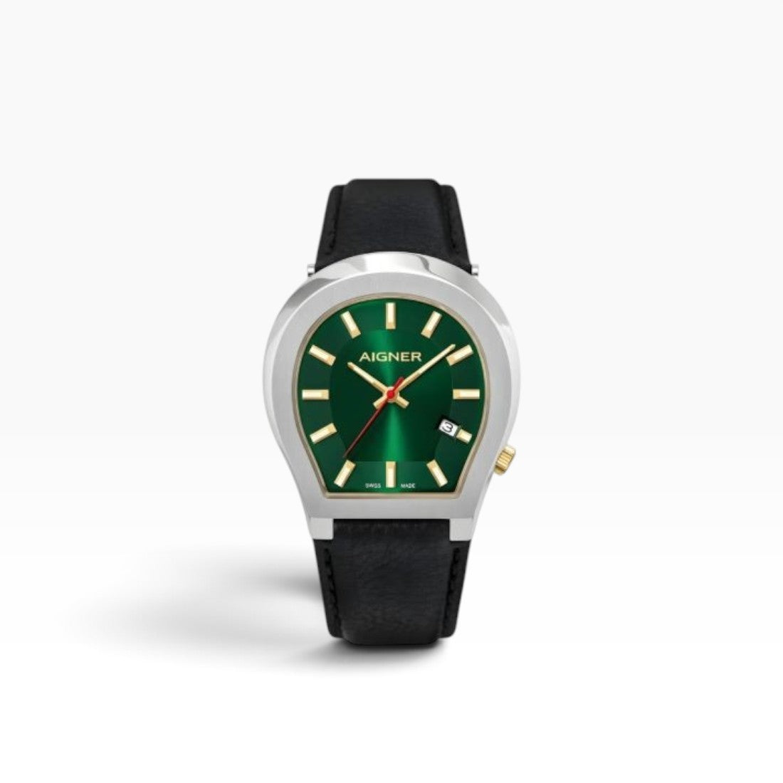 Aigner Milano | Forest Green Sunray Silver Watch with Black Leather Strap — 40mm