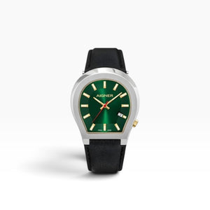Aigner Milano | Forest Green Sunray Silver Watch with Black Leather Strap — 40mm