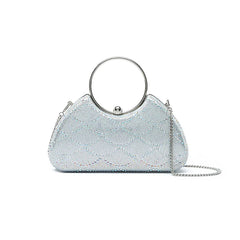 Fyor AD 138 evening clutch in silver faux leather with spacious compartment with secure clasp closure for elegant occasions front view