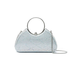 Fyor AD 138 evening clutch in silver faux leather with spacious compartment with secure clasp closure for elegant occasions front view