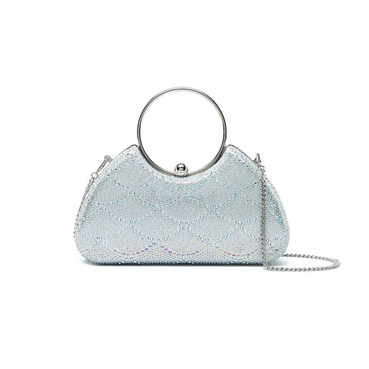 Fyor AD 138 evening clutch in silver faux leather with spacious compartment with secure clasp closure for elegant occasions front view