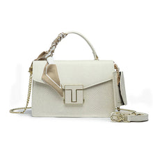 تحميل الصورة إلى عارض المعرض، Fyor Chic Design Handbag BD 139 snake-embossed PU leather stylish and sleek design front view white color 
