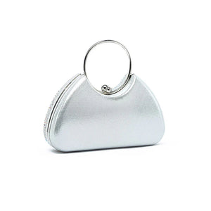 Fyor AD 138 evening clutch in silver faux leather with spacious compartment with secure clasp closure for elegant occasions back view