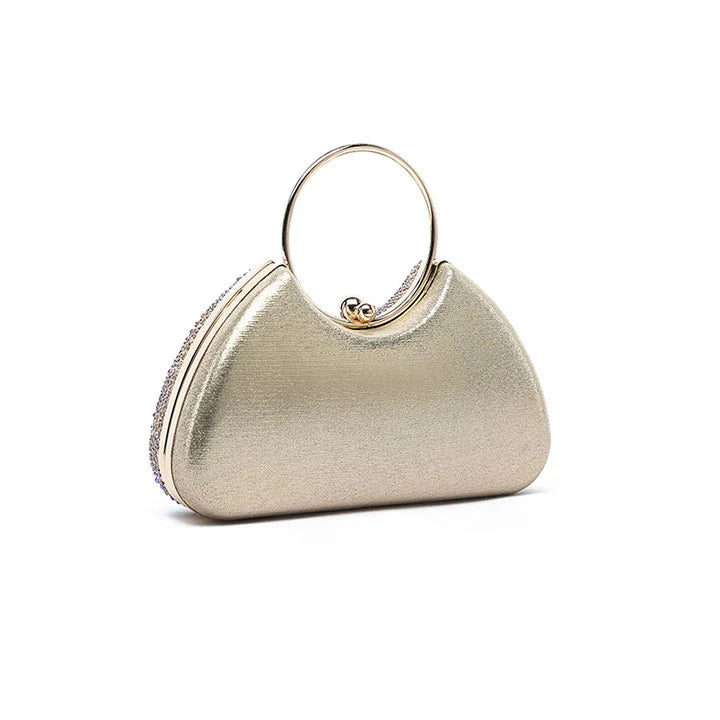 Fyor AD 138 evening clutch in golden  faux leather with spacious compartment with secure clasp closure for elegant occasions back view