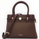 SUL EXTRAS Tom & Eva medium structured handbag in dark brown with gold-tone belt detail and detachable shoulder strap