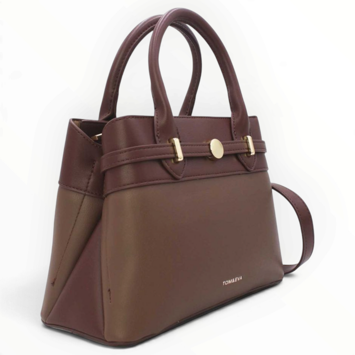 SUL EXTRAS Tom & Eva medium structured handbag in brown with decorative belt detail and gold-tone hardware