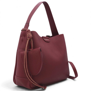 SUL EXTRAS Tom & Eva Noémie burgundy grained bucket bag with knotted charm and short handle