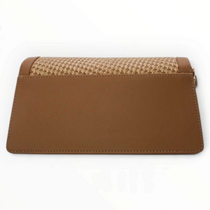 SUL EXTRAS Tom & Eva Riviera shoulder bag featuring a brown synthetic base and woven straw-effect flap with gold clasp