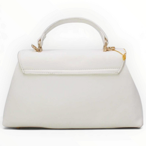 SUL EXTRAS Tom & Eva white structured handbag with a top handle, gold-tone hardware, and a minimalist flap design.