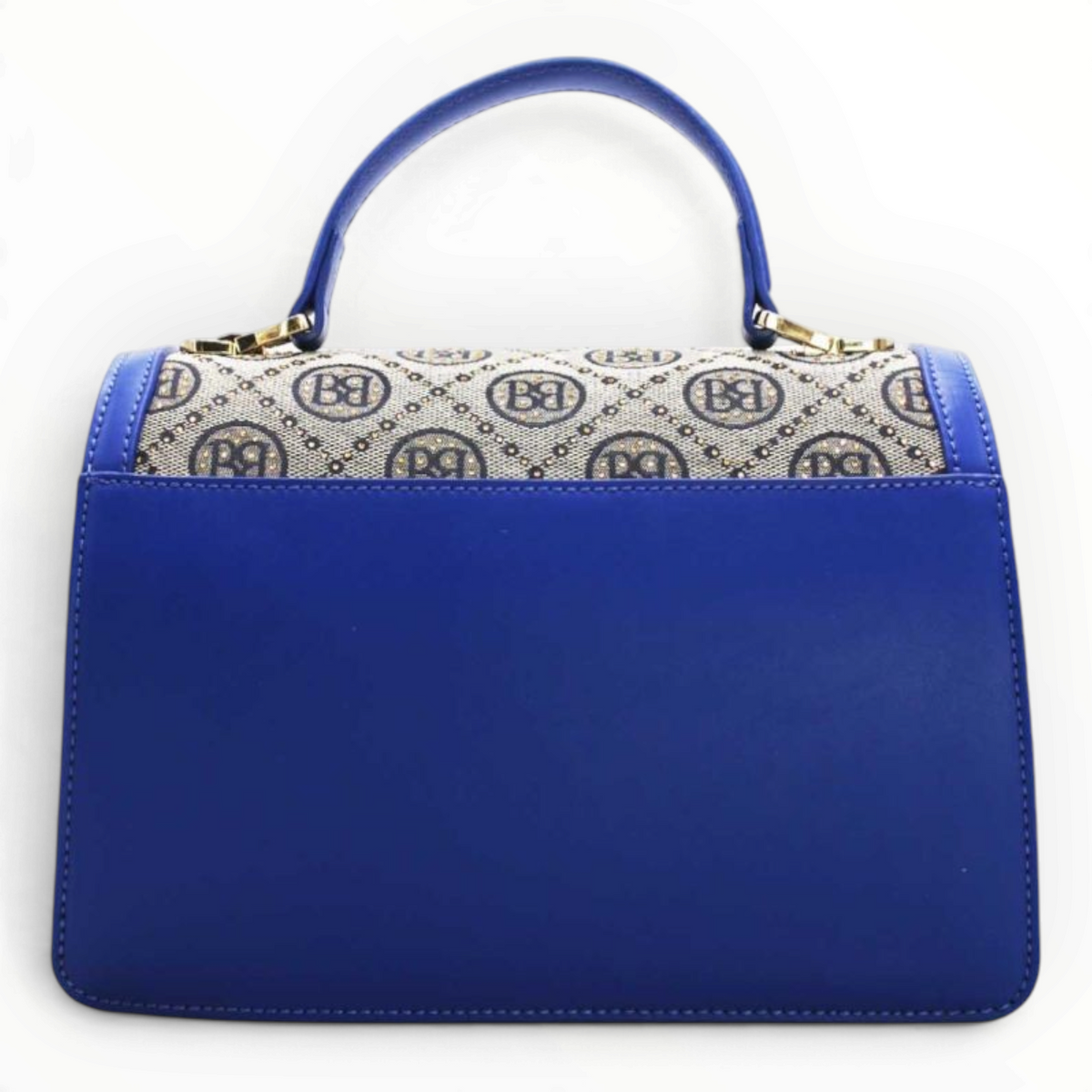 SUL EXTRAS Tom & Eva vintage-inspired monogram handbag in royal blue with gold-tone hardware and top handle.