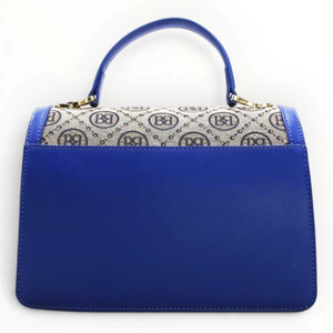 SUL EXTRAS Tom & Eva vintage-inspired monogram handbag in royal blue with gold-tone hardware and top handle.