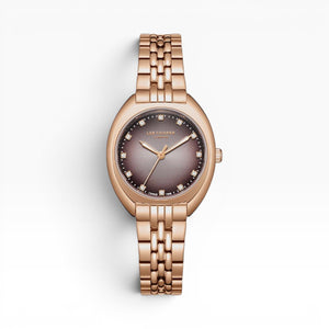 Lee Cooper London | Mocha Gradient Crystal-Set Oval Rose Gold Watch — 30×39mm