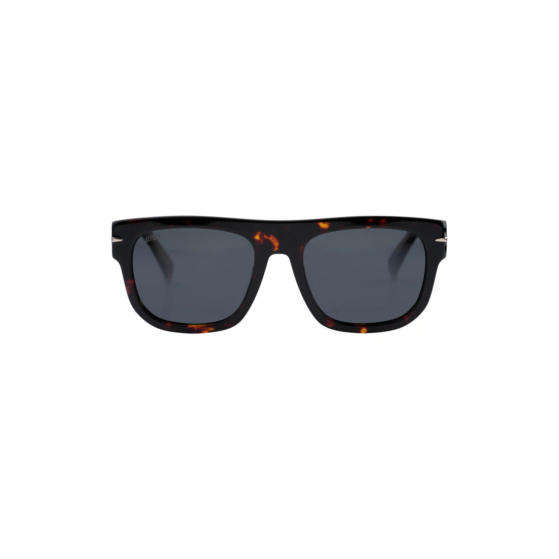 Unisex Sefsan Nehsan sunglasses featuring square D-frame, tinted smoke lenses, and stylish contemporary streetwear look front view 