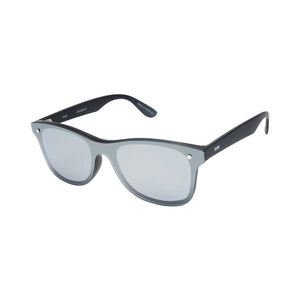 Sefsan Deland sunglasses with black metal frame, silver mirrored lenses, unisex modern style, and lightweight comfortable design for unisex side view 
