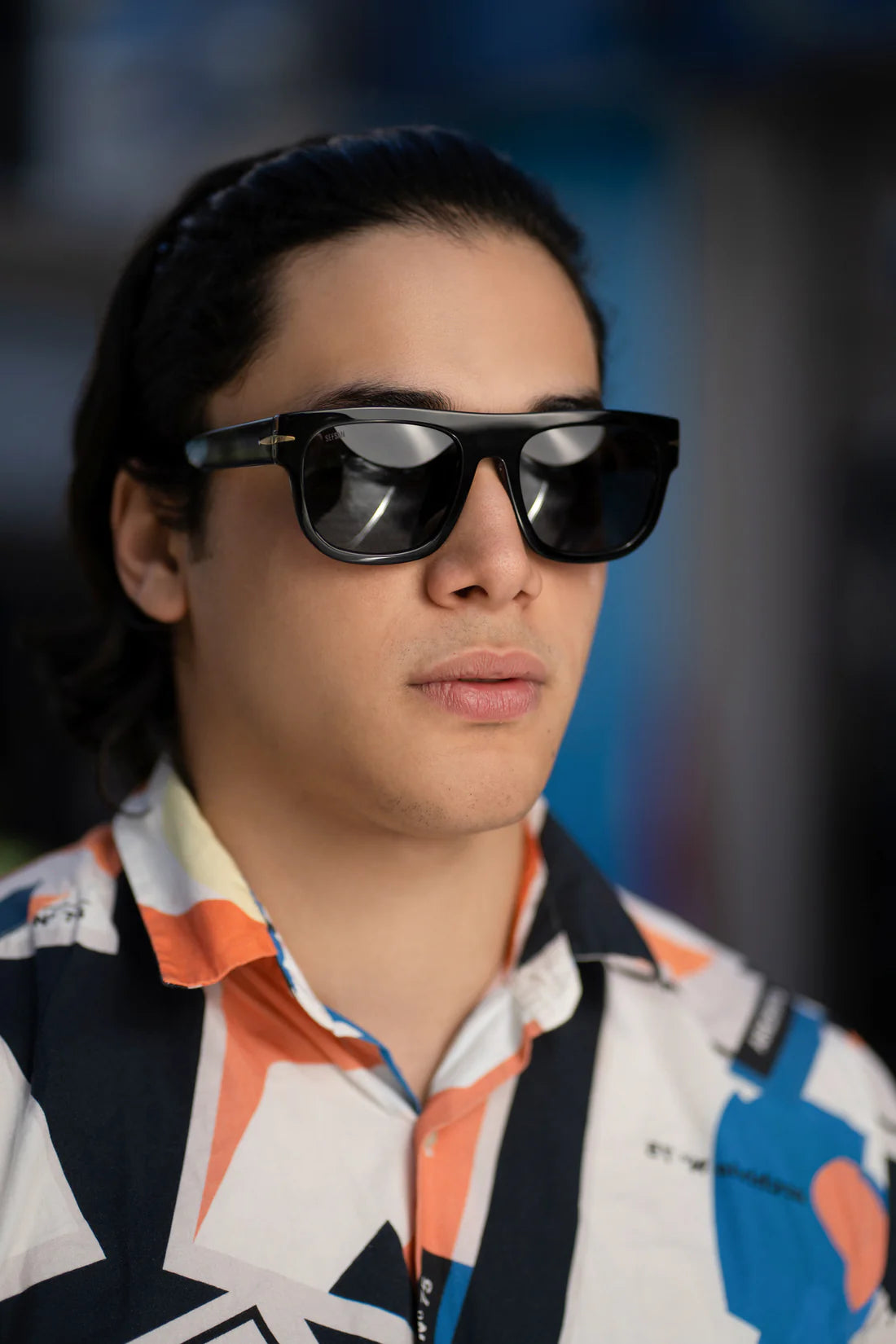 Unisex Sefsan Nehsan sunglasses featuring square D-frame, tinted smoke lenses, and stylish contemporary streetwear look front view 