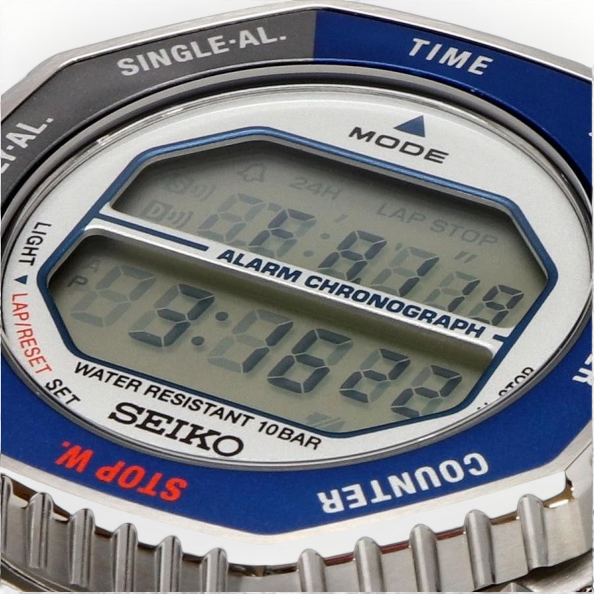 SUL EXTRAS Seiko Rotocall digital watch with blue and grey rotating bezel and standard digital display