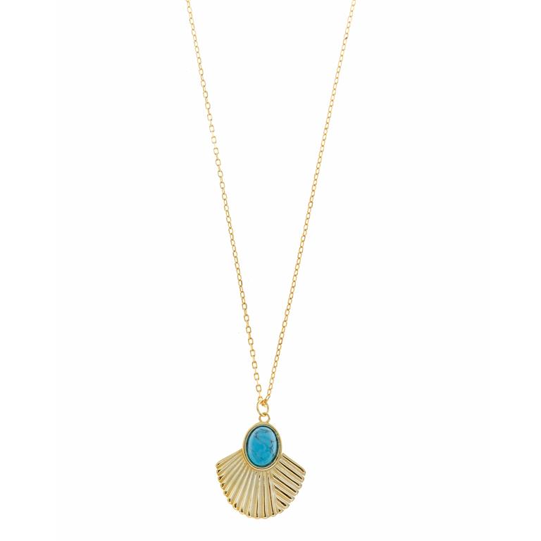 Silver 925 gold-plated necklace featuring oval turquoise pendant, elegant chain design, and contemporary feminine style