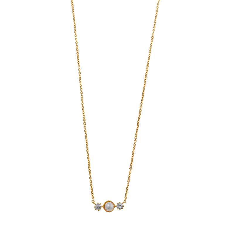 Silver 925 gold-plated necklace featuring two pearls, elegant minimalist design, and delicate chain for women