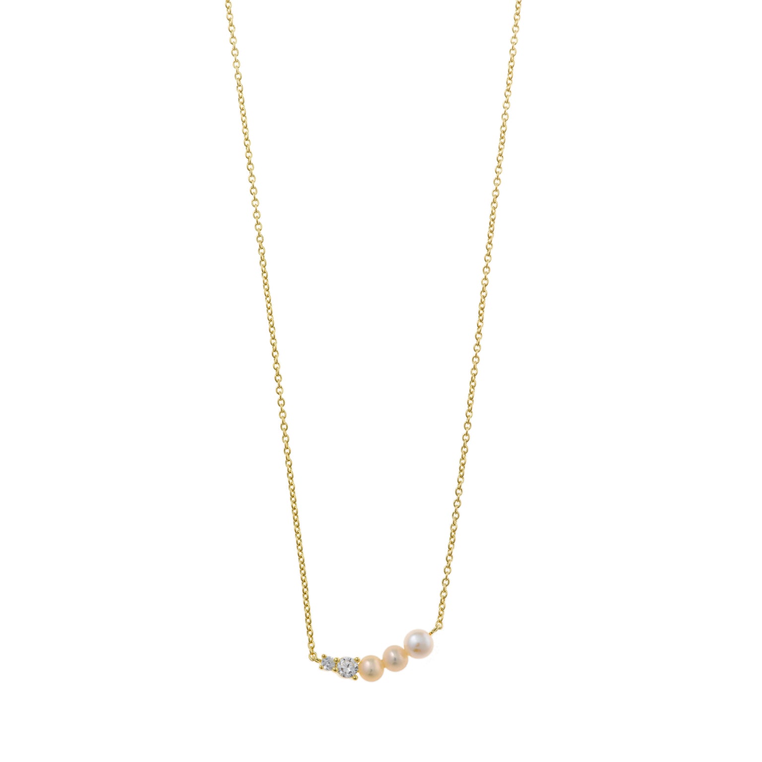 Gold-plated 925 silver necklace with three pearls, classic chain design, and sophisticated elegant look for everyday or evening wear