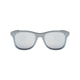 Sefsan Deland sunglasses with black metal frame, silver mirrored lenses, unisex modern style, and lightweight comfortable design for unisex front view 
