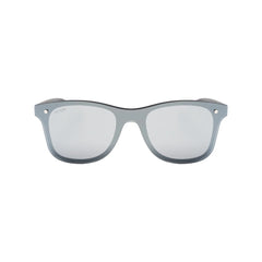 Sefsan Deland sunglasses with black metal frame, silver mirrored lenses, unisex modern style, and lightweight comfortable design for unisex front view 
