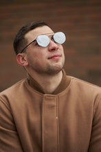 تحميل الصورة إلى عارض المعرض، Sefsan black/silver smoke sunglasses with contemporary shape, lightweight metal build, and stylish unisex design for all occasions model front view 
