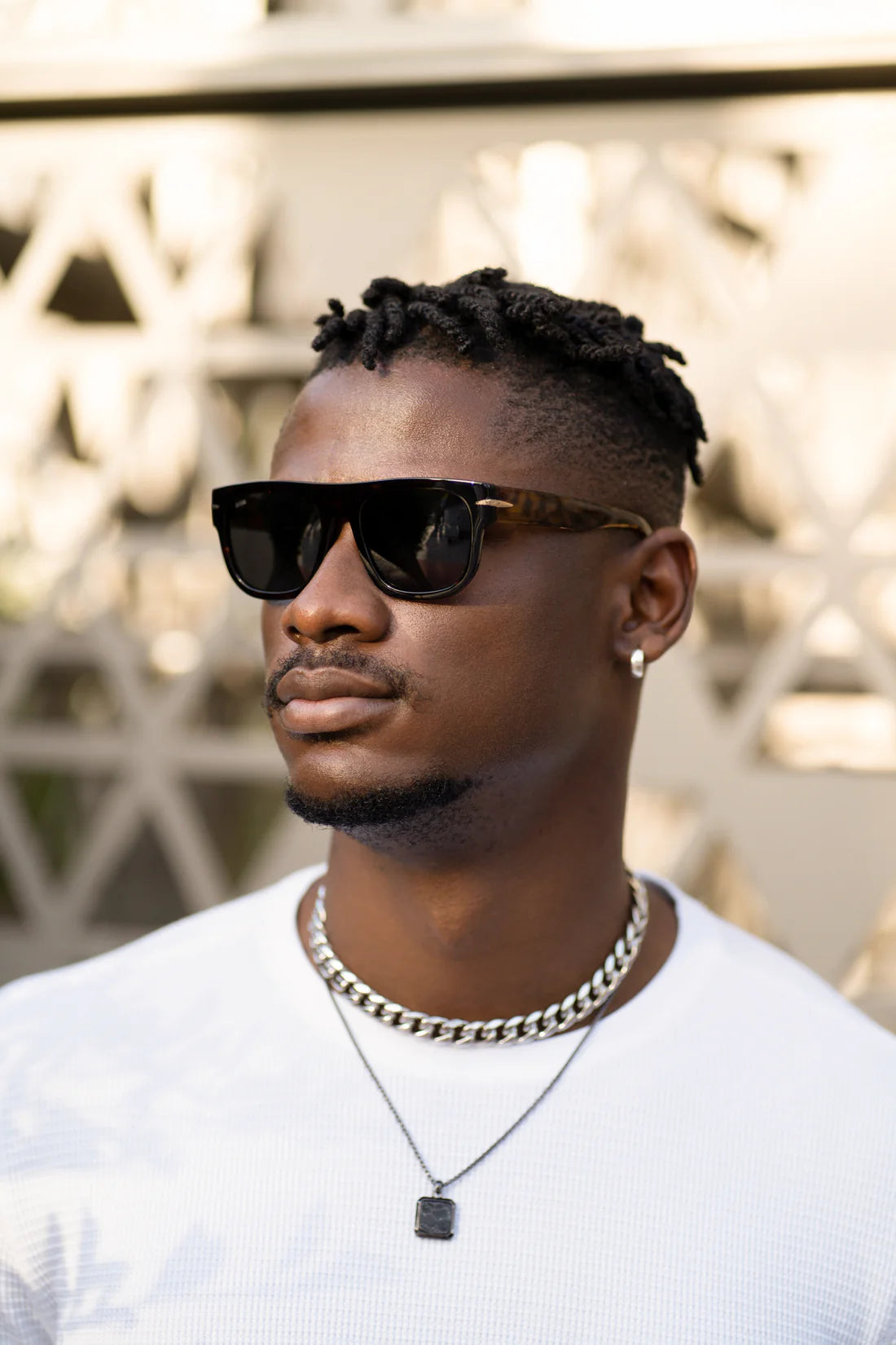 Sefsan Nehsan bold square-frame sunglasses with UV-protected smoke lenses and lightweight unisex fashion-forward design model front view 