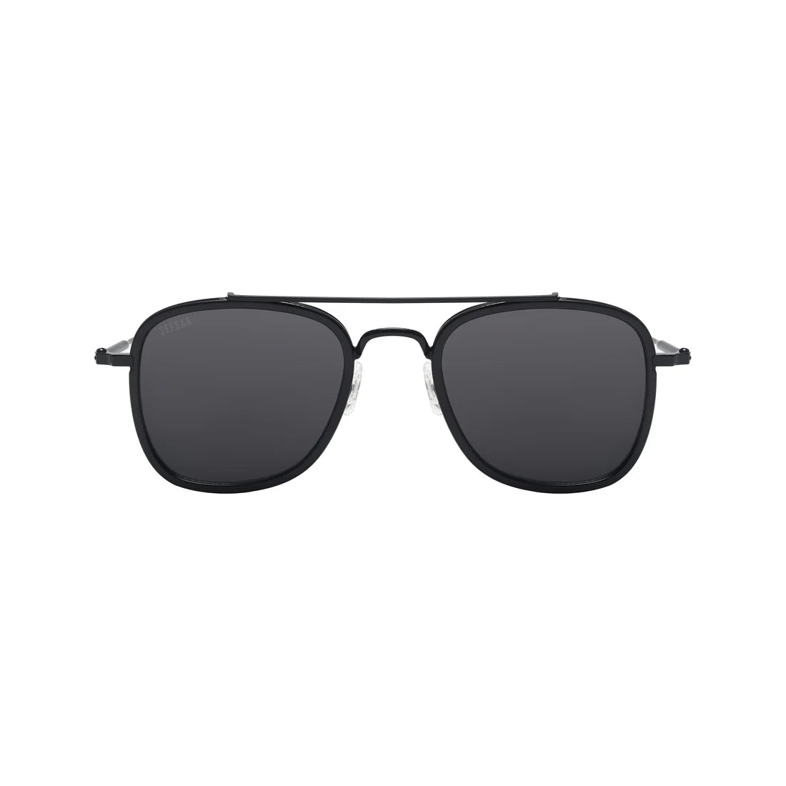 Sefsan Pukka sunglasses with metal alloy frame, smoke lenses, lightweight unisex design, and stylish modern look front view 
