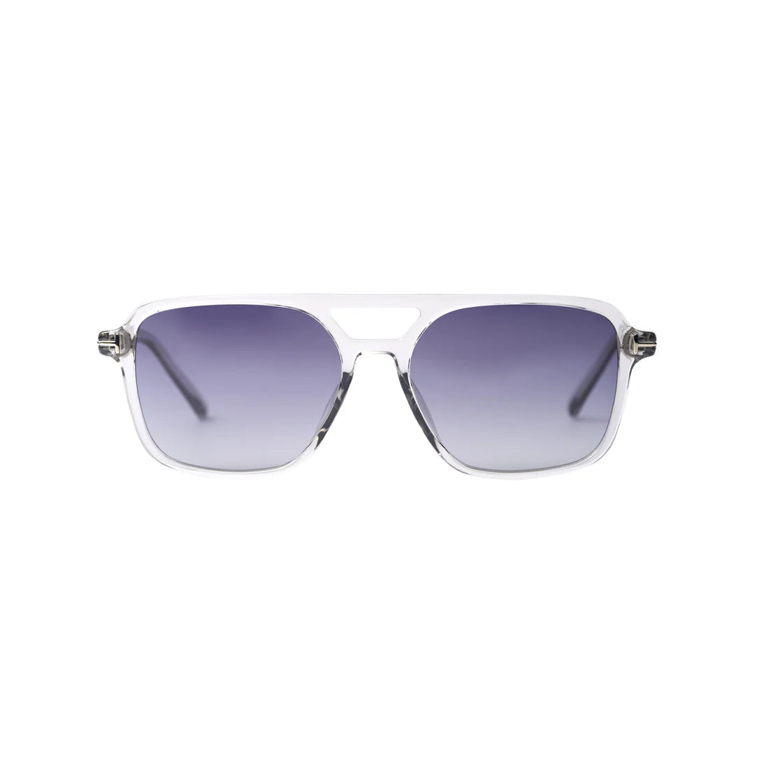 Unisex Sefsan BOBA transparent frame sunglasses featuring blue fade lenses, sleek contemporary design, and everyday casual style