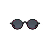 Sefsan Sphaira unisex sunglasses with transparent red frame, smoke lenses, modern rounded frame style, and comfortable fit front view 