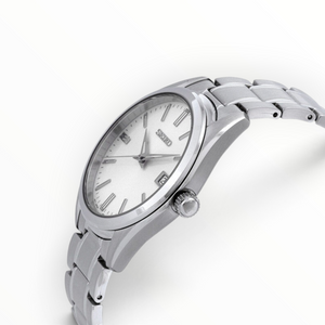 SUL EXTRAS Seiko Essentials Classic men's silver stainless steel watch with sunray dial and three-link bracelet