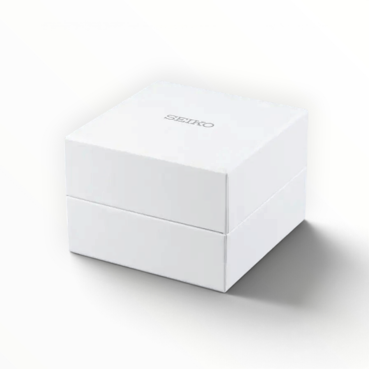 SUL EXTRAS white Seiko branded watch gift box on a neutral grey background