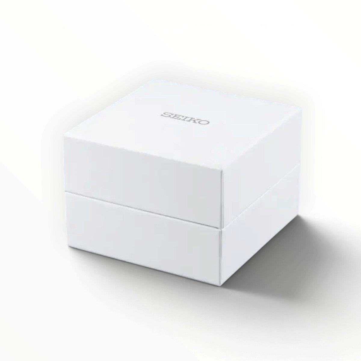 SUL EXTRAS white Seiko branded watch gift box on a neutral grey background