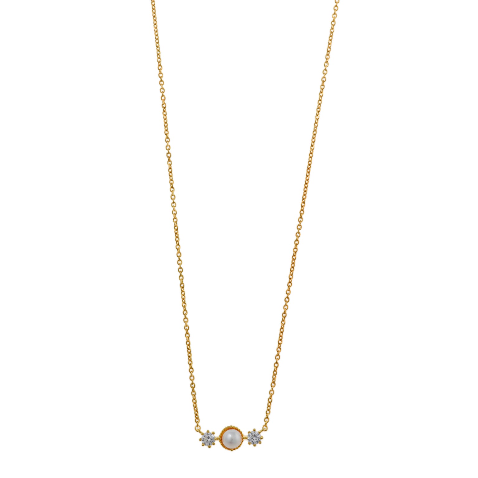 925 sterling silver gold-plated necklace with twin pearl accents, lightweight chain, and sophisticated feminine style