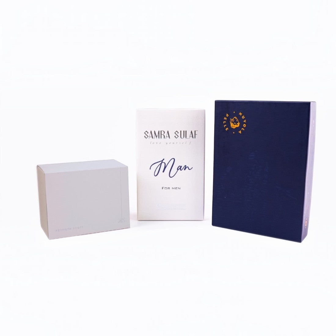 SUL EXTRAS The Admiral Trio gift set featuring a Kenneth Scott watch box, Samra Sulaf perfume, and Nuvola Pelle wallet