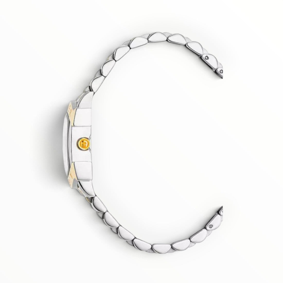 SUL EXTRAS Aigner Massa Due watch side profile showing the two-tone jubilee bracelet and gold crown with logo.
