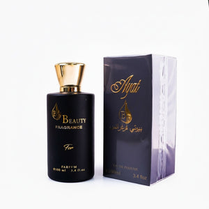 SUL EXTRAS Ayat For Eau de Parfum in a matte black bottle with a gold crown cap next to its matching retail box