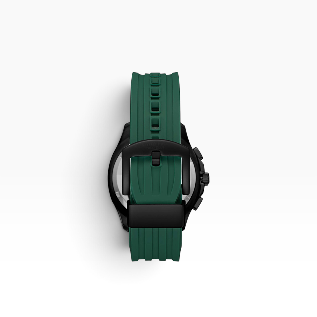 SUL EXTRAS Beverly Hills Polo Club watch featuring a forest green ribbed rubber strap and matte black pin buckle