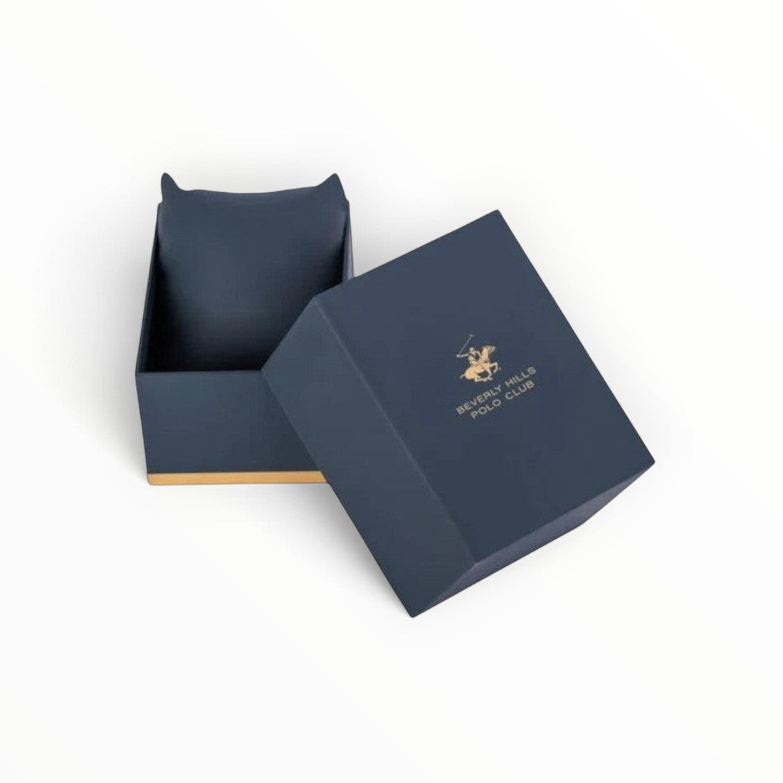 SUL EXTRAS navy blue luxury gift box for Beverly Hills Polo Club watch with gold logo and matching watch cushion