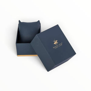 SUL EXTRAS navy blue luxury gift box for Beverly Hills Polo Club watch with gold logo and matching watch cushion