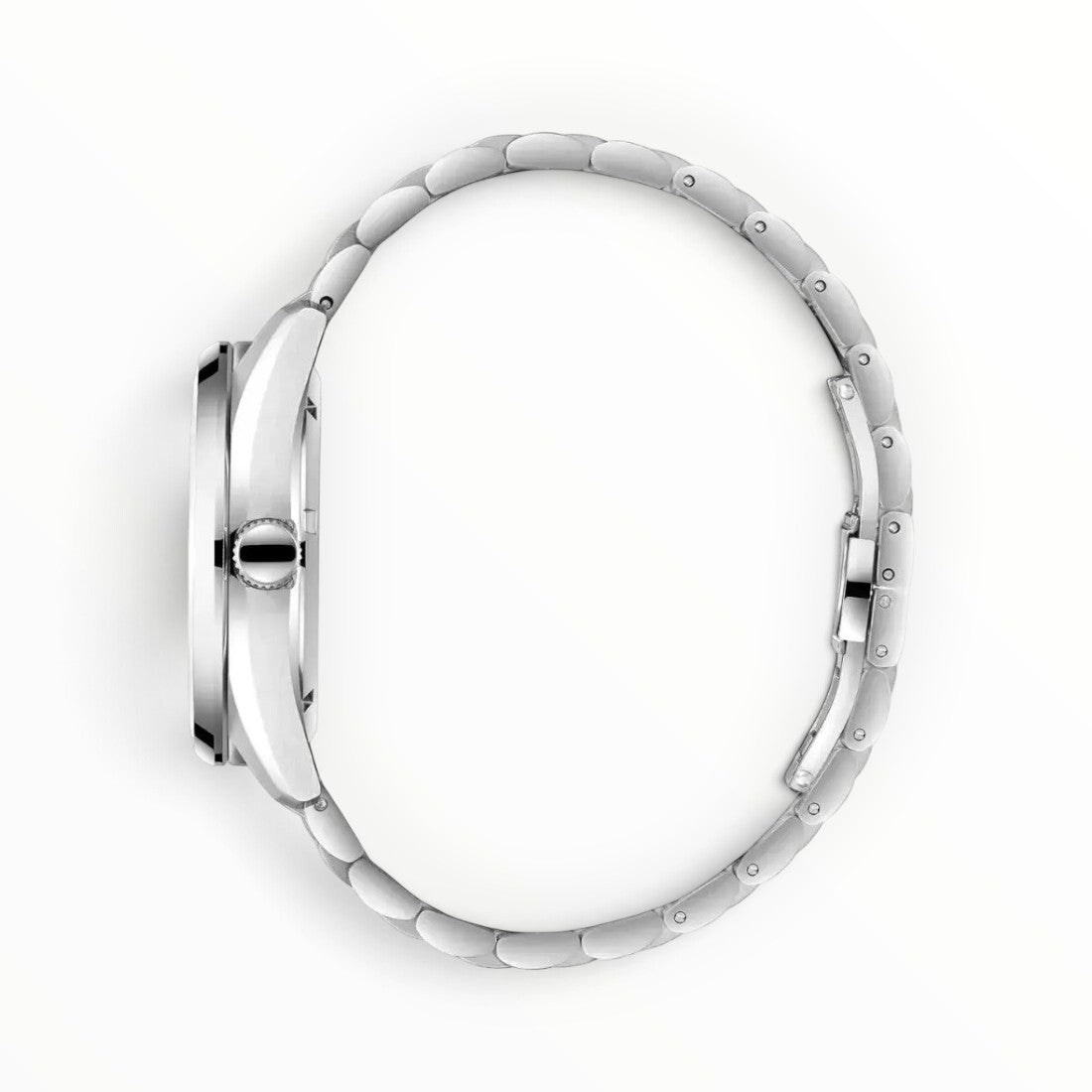 Side profile of a SUL EXTRAS Beverly Hills Polo Club automatic watch with a silver stainless steel oyster bracelet.